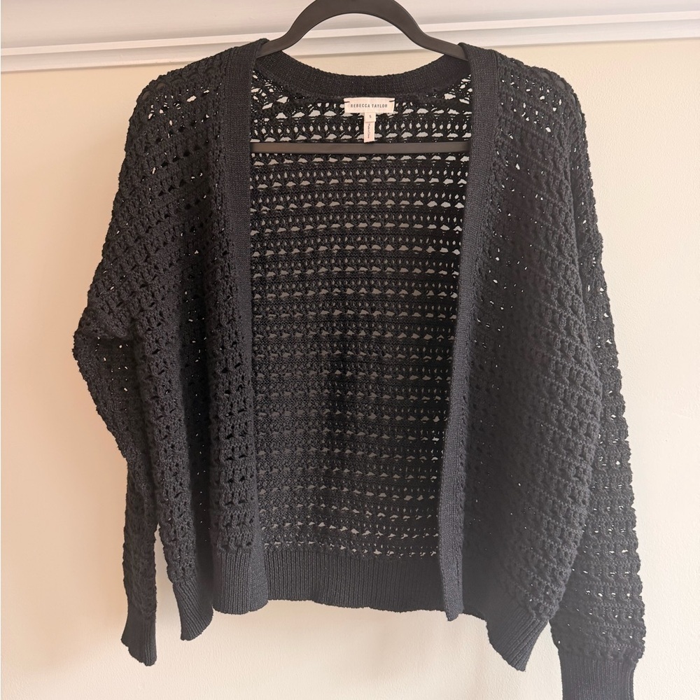 Rebecca Taylor Black Open-Weave Relaxed Cardigan - Picture 2 of 4